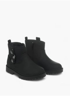 JUNIORS Girls Braid Detail Boots With Zip Closure And Pull Tabs  - Image 2