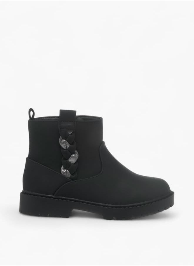JUNIORS Girls Braid Detail Boots With Zip Closure And Pull Tabs  - Image 3