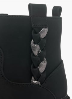 JUNIORS Girls Braid Detail Boots With Zip Closure And Pull Tabs  - Image 4