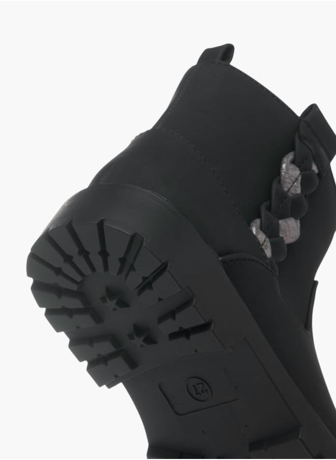 JUNIORS Girls Braid Detail Boots With Zip Closure And Pull Tabs  - Image 5