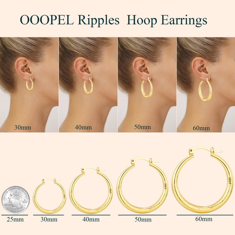 OOOPEL أقراط حلقيّة ذهبية من OOOPEL للنساء، أقراط مضادة للحساسية، حلقات 14K ذهب حقيقي، خفيفة الوزن، كبيرة وسميكة، Argollas De Oro 14K Aretes Mujer - Image 4