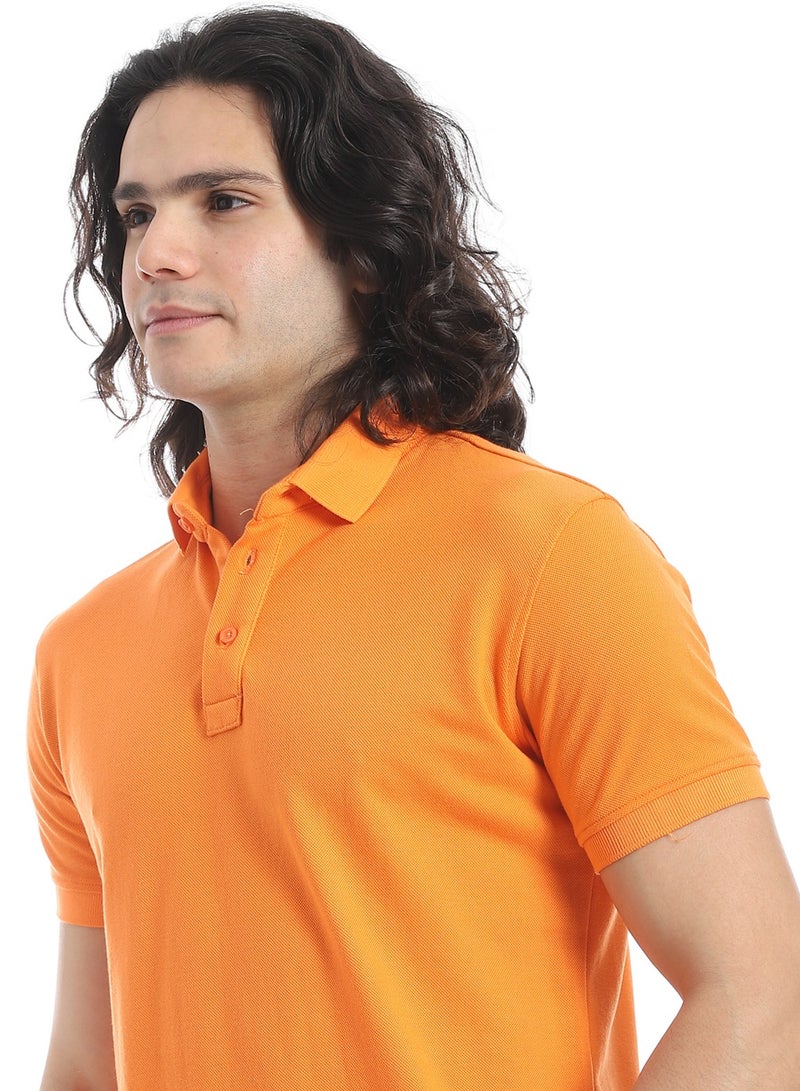 Andora Turn Down Collar Pique Orange Polo Shirt_Orange - Image 2
