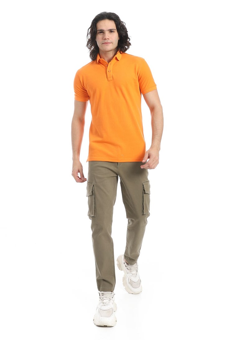 Andora Turn Down Collar Pique Orange Polo Shirt_Orange - Image 3