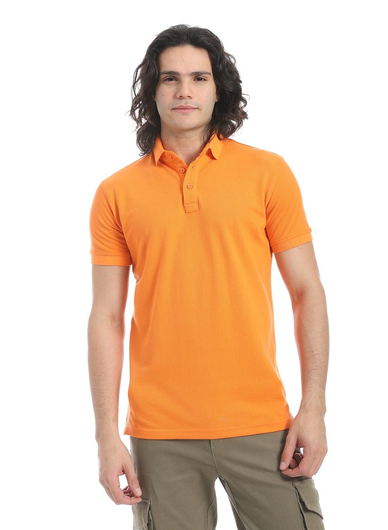 Andora Turn Down Collar Pique Orange Polo Shirt_Orange - Image 1