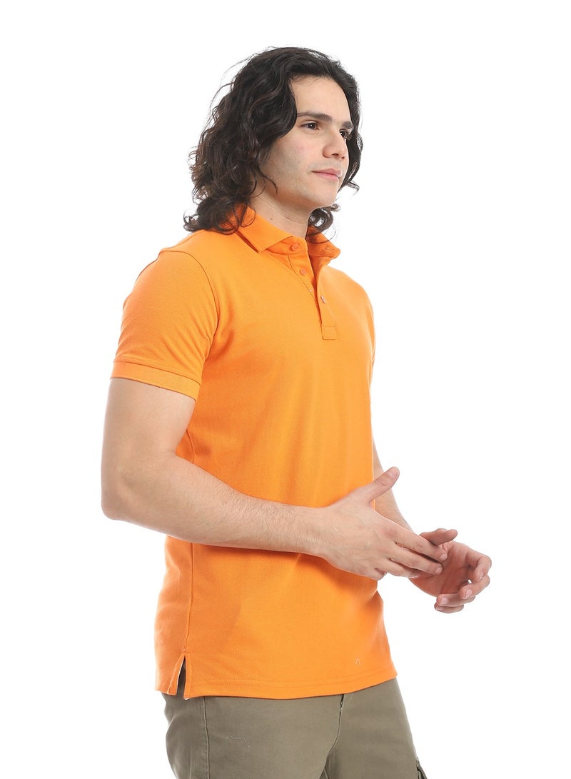 Andora Turn Down Collar Pique Orange Polo Shirt_Orange - Image 4