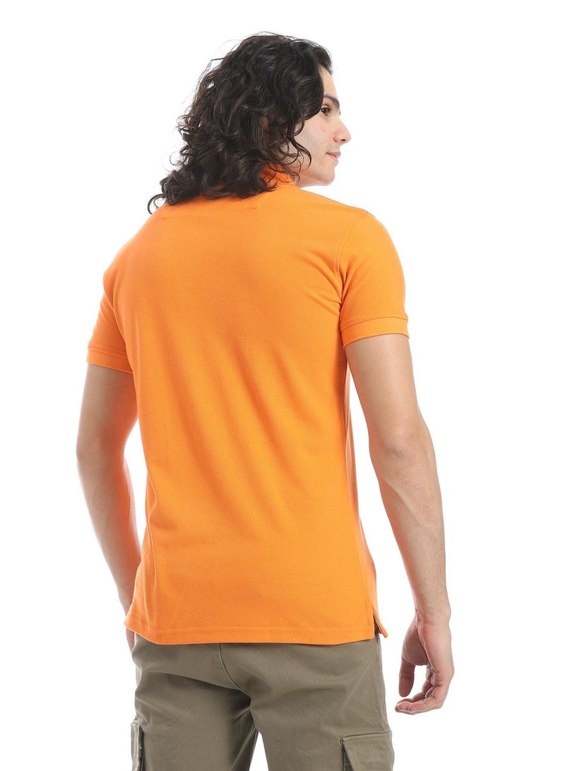 Andora Turn Down Collar Pique Orange Polo Shirt_Orange - Image 5