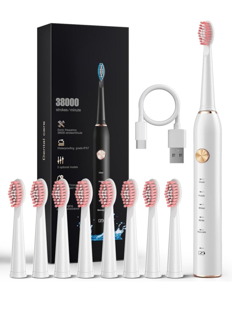 general High Vibration 40000VPM Sonic Electric Toothbrush for Adults with Timer Dupont Brush Heads Ultra Whitening 5-Modes,White - Image 1