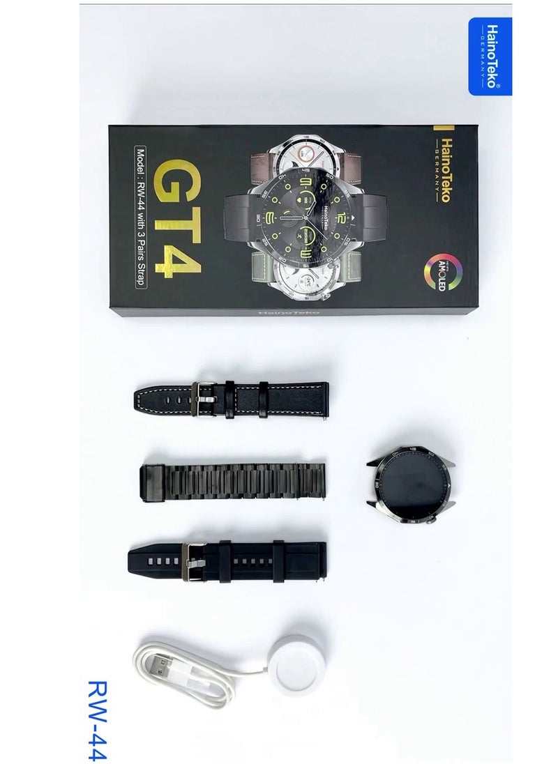 Haino Teko Germany GT4 RW-44 Round Screen AMOLED Display Water-Resistant Smart Watch With 3 Pair Straps  For Gents and Boys - pzsku/Z2BDD0D29F28556F23715Z/45/_/1737756099/1230f8b4-4016-4dce-9443-94c627ee23cd