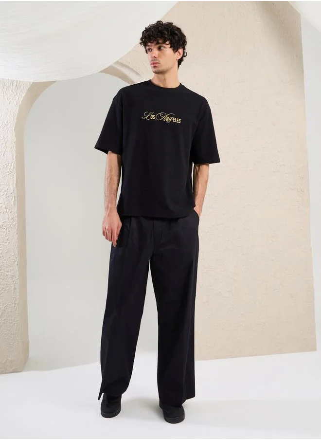 ستايلي Slogan Embroidered Dropped Shoulder Oversized T-Shirt