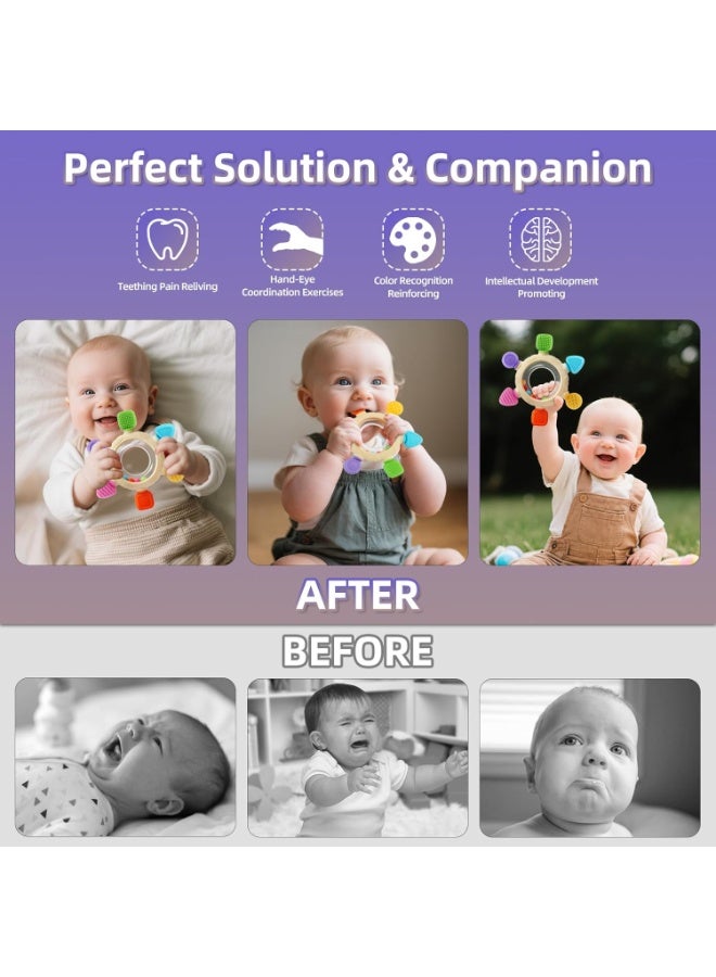 general Baby Teething Rings Toys for 0-6 6-12 Months Baby Rattle Teether Sensory Toys for Babies 0-24Months Silicone Teether Relief Chew Soothing Sore Gums for Newborn Infant Essentials BPA Free - Image 5