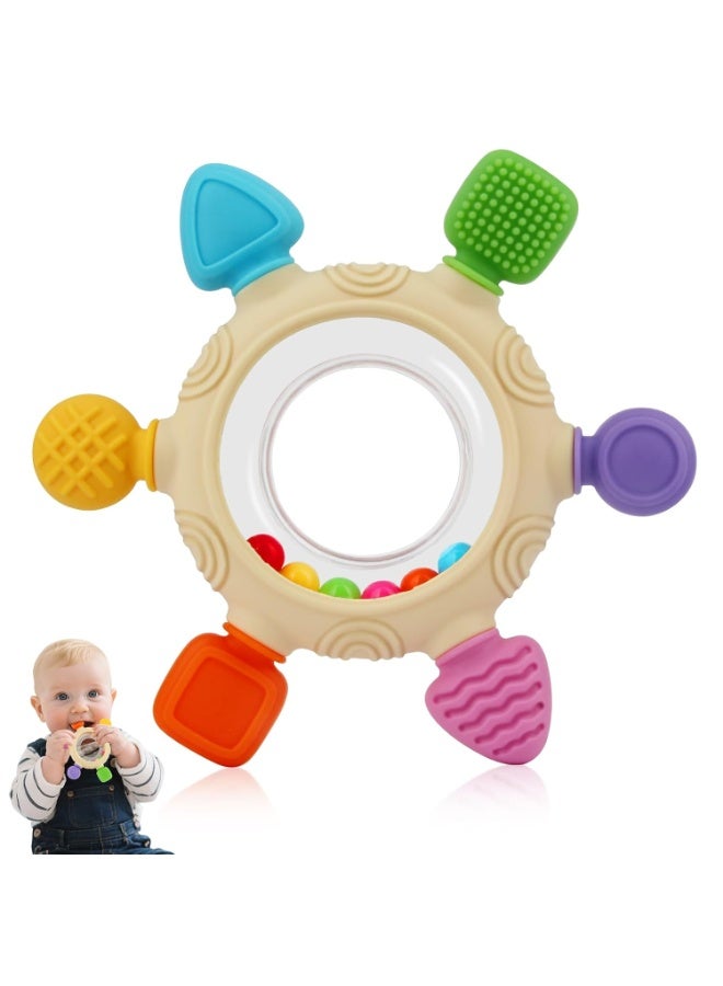 general Baby Teething Rings Toys for 0-6 6-12 Months Baby Rattle Teether Sensory Toys for Babies 0-24Months Silicone Teether Relief Chew Soothing Sore Gums for Newborn Infant Essentials BPA Free - Image 1