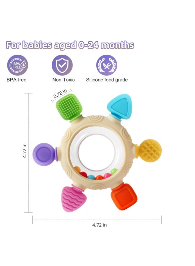 general Baby Teething Rings Toys for 0-6 6-12 Months Baby Rattle Teether Sensory Toys for Babies 0-24Months Silicone Teether Relief Chew Soothing Sore Gums for Newborn Infant Essentials BPA Free - Image 2