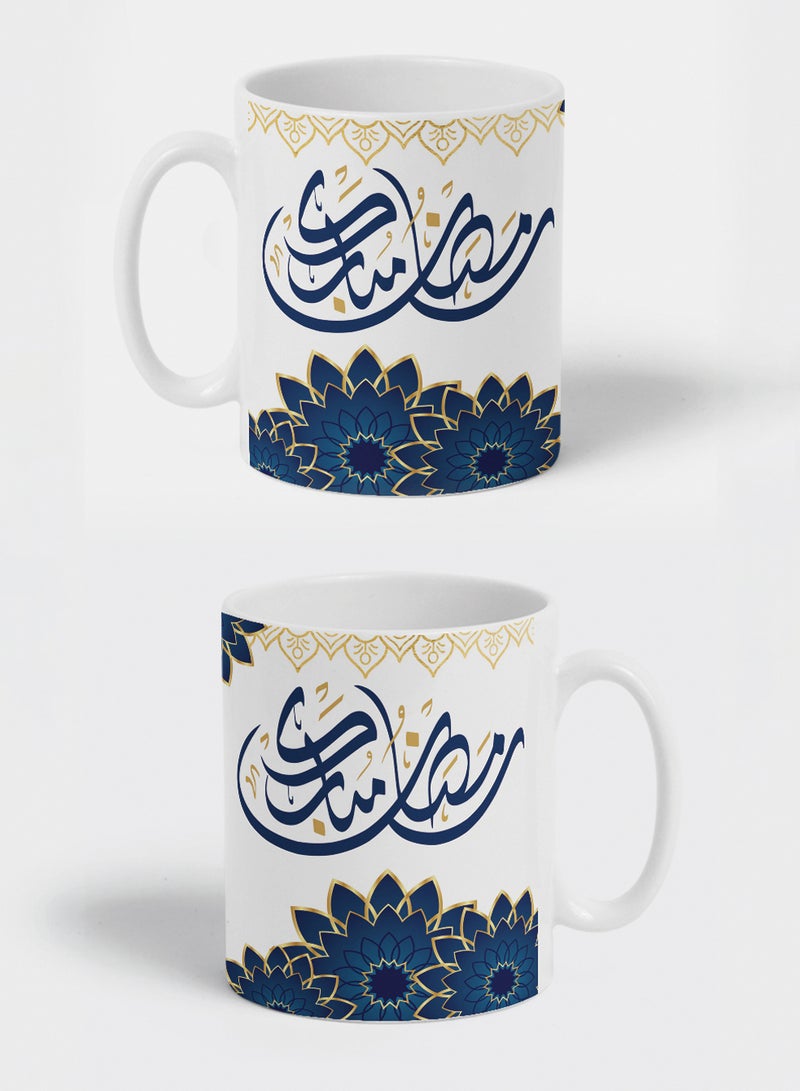 لوحة كوب ١١ أونصة من السيراميك بتصميم رمضان مبارك مع زهور - Image 3