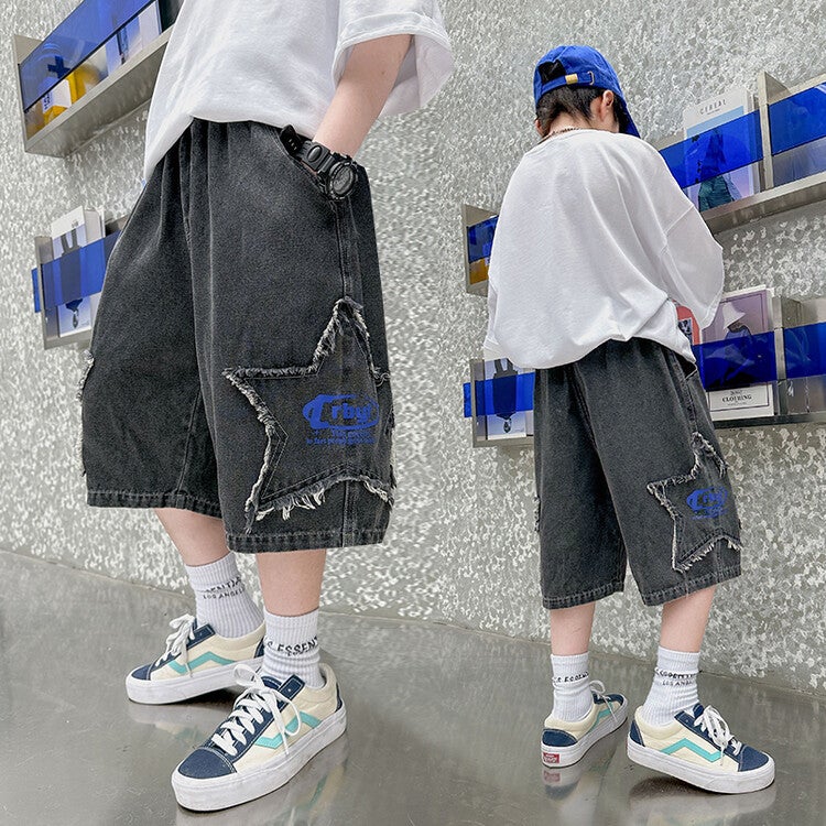 Boys' Denim Shorts Summer Korean Style Medium And Large Kidsren'S Five-Point Pants Kidsren'S Comfortable Thin Medium Pants Summer Wear - Image 1