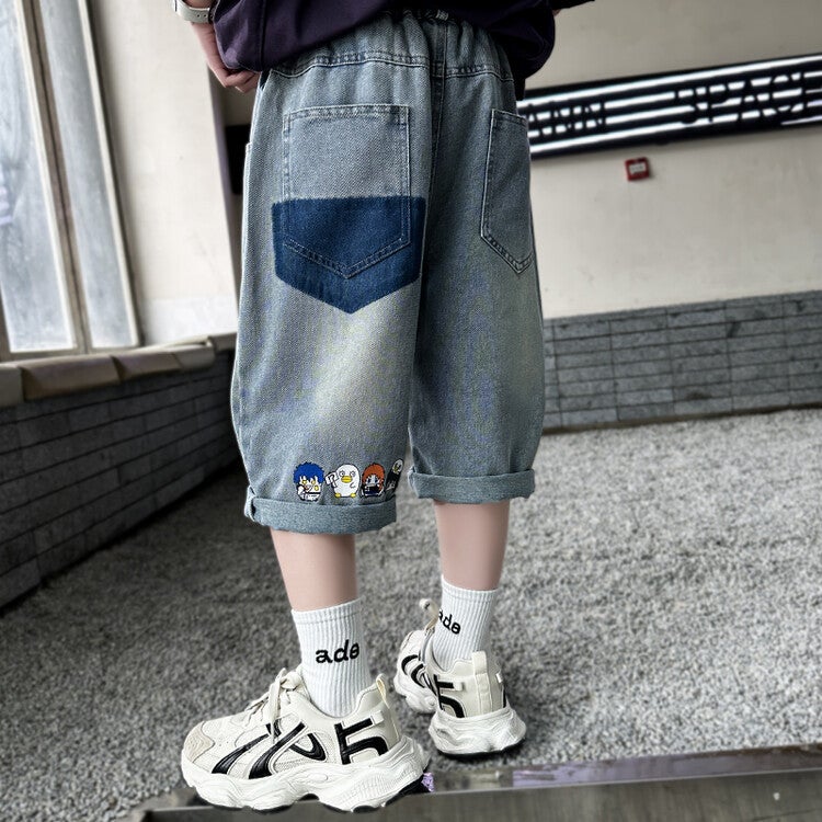 Boys' Denim Shorts Summer Korean Style Medium And Large Kidsren'S Five-Point Pants Kidsren'S Comfortable Thin Medium Pants Summer Wear - Image 2