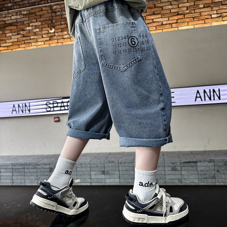 Boys' Denim Shorts Summer Korean Style Medium And Large Kidsren'S Five-Point Pants Kidsren'S Comfortable Thin Medium Pants Summer Wear - Image 3