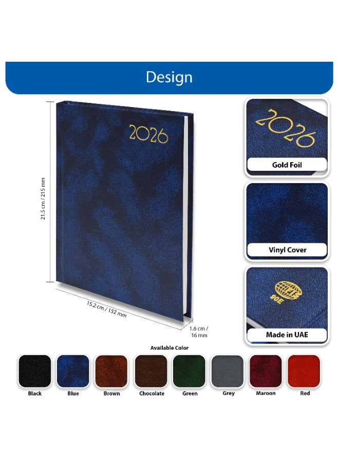 FIS 2026 Diary, A5 Size Diary(148x210mm), Hard Cover Vinyl Materials, Saturday & Sunday Combined, English, 60gsm White Paper, Blue-FSDI90E26BL - Image 2