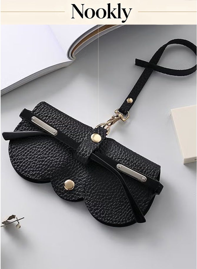nookly Leather Sunglasses Case Travel Pouch, Portable Soft Glasses Holder Bag, Protective Eyewear Organizer for Men Women (Black/Brown) - Image 1