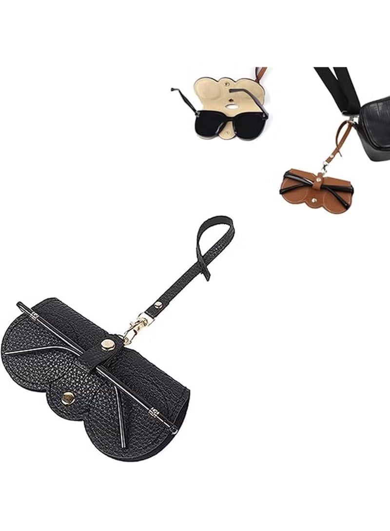nookly Leather Sunglasses Case Travel Pouch, Portable Soft Glasses Holder Bag, Protective Eyewear Organizer for Men Women (Black/Brown) - Image 2