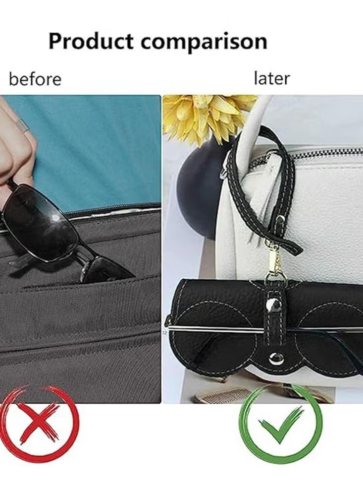 nookly Leather Sunglasses Case Travel Pouch, Portable Soft Glasses Holder Bag, Protective Eyewear Organizer for Men Women (Black/Brown) - Image 5