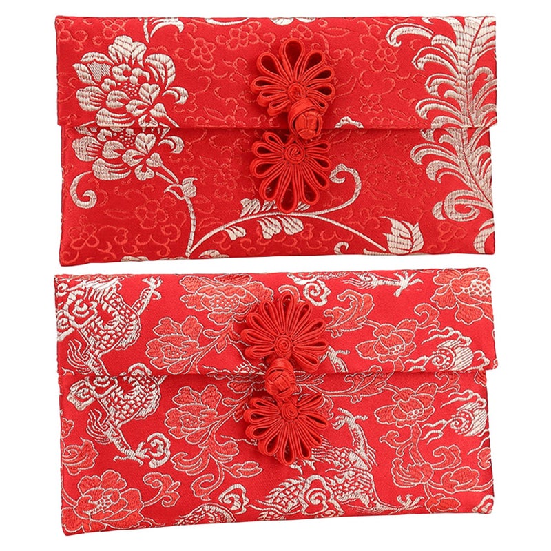 Red Envelopes Chinese Style Wedding Greeting Card Holder Red Brocade 18X10.5CM Money Holder 2Pack - Image 1