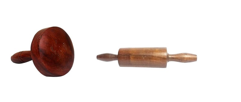 UPHAAR UPHAAR Combo Pack Handicraft Wooden Hand Masher Paratha Seakni Roti Presser and Wooden BelanBellan for Kitchen Chapati Roti Maker  - Image 1