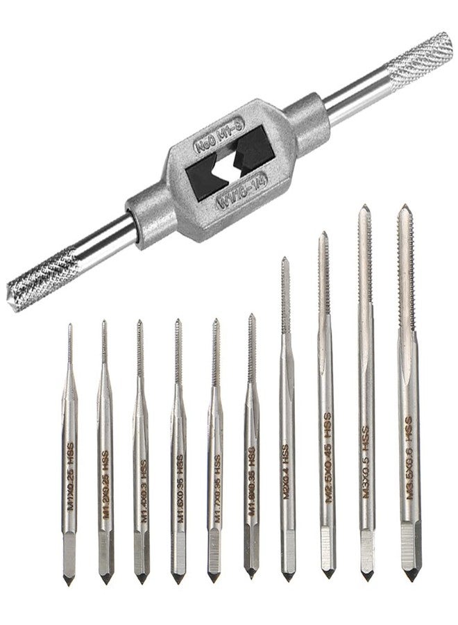 Saipe 10pcs Micro Taps Bit Small Hand Screw Thread Taps M1-M3.5 HSS Mini Metric Plug Tap Screw Tap Drill Tap Drill Set Tapping tool with Adjustable Tap Wrench 1/16-1/4'' - Image 1