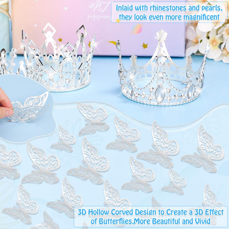 cridoz Flower Bouquet Accessories Including 4 Pcs Silver Crowns, 12 Pcs Butterfly Decorations and 50 Pcs Flower Pins for Flower Bouquets and Cake Topper Decoration - Image 4