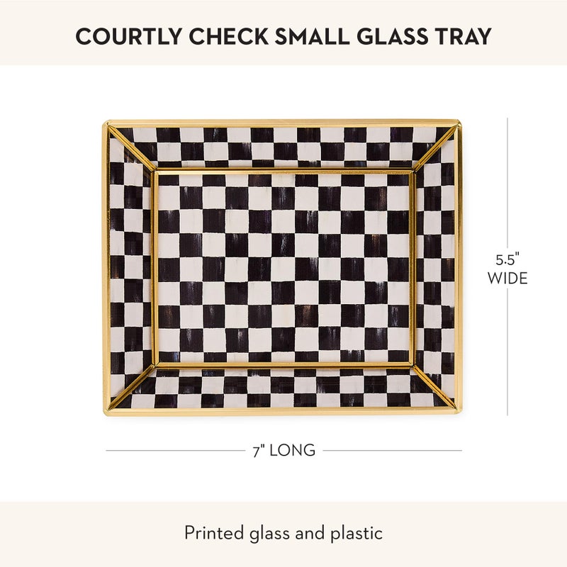 mackenzie childs MACKENZIE-CHILDS Glass Tray, Decorative Bathroom Counter Tray, Small, Black-and-White Courtly Check - Image 3