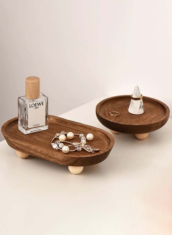 YIM-VIBEHAUS 2 Pack Retro Wooden Jewelry Tray, Decorative Tray for Home Decor, Display Tray for Perfumes, Candles, Jewelry, Watch, Small Treasures, Coffee, Food ( 12.9x12.9x4cm, 11.8x19.8x4.3cm) - Image 1