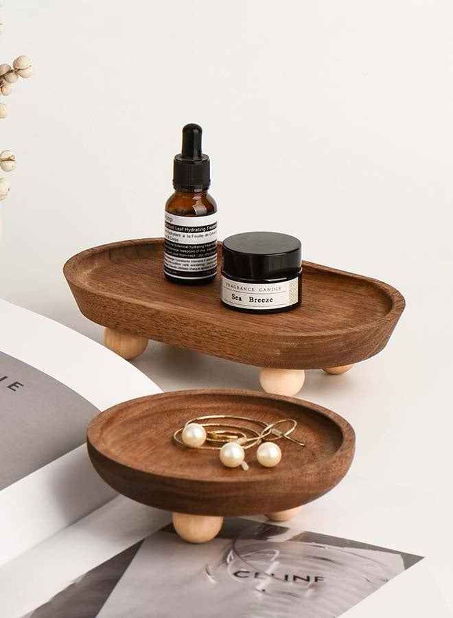 YIM-VIBEHAUS 2 Pack Retro Wooden Jewelry Tray, Decorative Tray for Home Decor, Display Tray for Perfumes, Candles, Jewelry, Watch, Small Treasures, Coffee, Food ( 12.9x12.9x4cm, 11.8x19.8x4.3cm) - Image 3