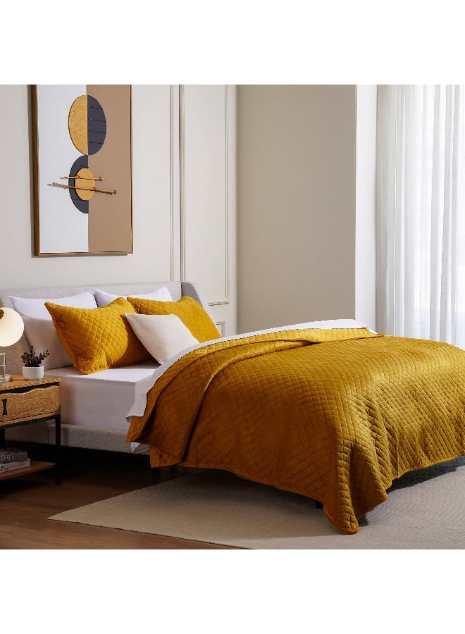 Pan Home طقم غطاء سرير مخمل مزخرف 3 قطع 220X240 سم - ذهبي - Image 1