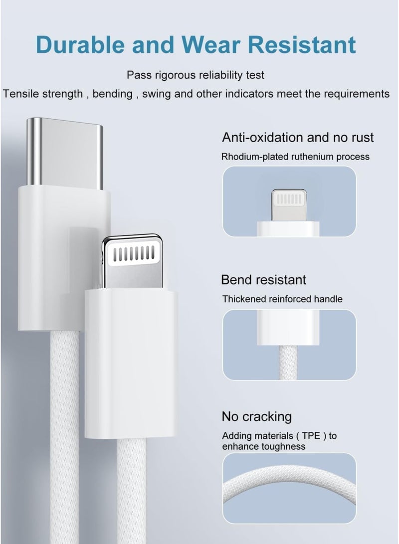 شاحن OFYI السريع بقوة 25 وات مع كابل USB-C مضفر إلى Lightning - متوافق مع iPhone 15/14/13/12/11/XS/XR، iPad Pro/Air/Mini، AirPods - محول شحن سريع لأجهزة Apple - إصدار الإمارات العربية المتحدة - Image 3