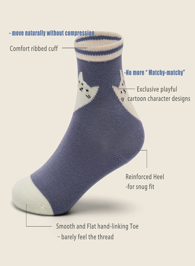 Aisyee Girls Cotton Socks Kids Seamless Crew Socks Cartoon Quarters Socks 6 Pack Size 4-6 Years - Image 3