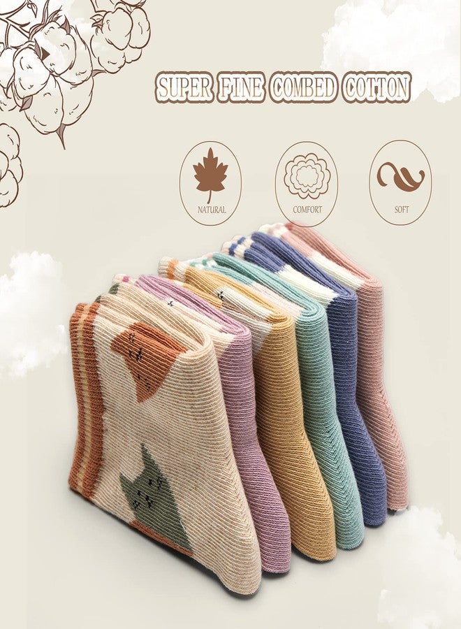 Aisyee Girls Cotton Socks Kids Seamless Crew Socks Cartoon Quarters Socks 6 Pack Size 4-6 Years - Image 5