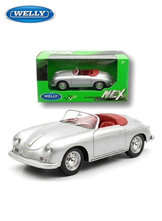 Welly 1:24 Scale Porsche Diecast Model Car - Classic Silver Vintage Replica with Red Interior - Image 1