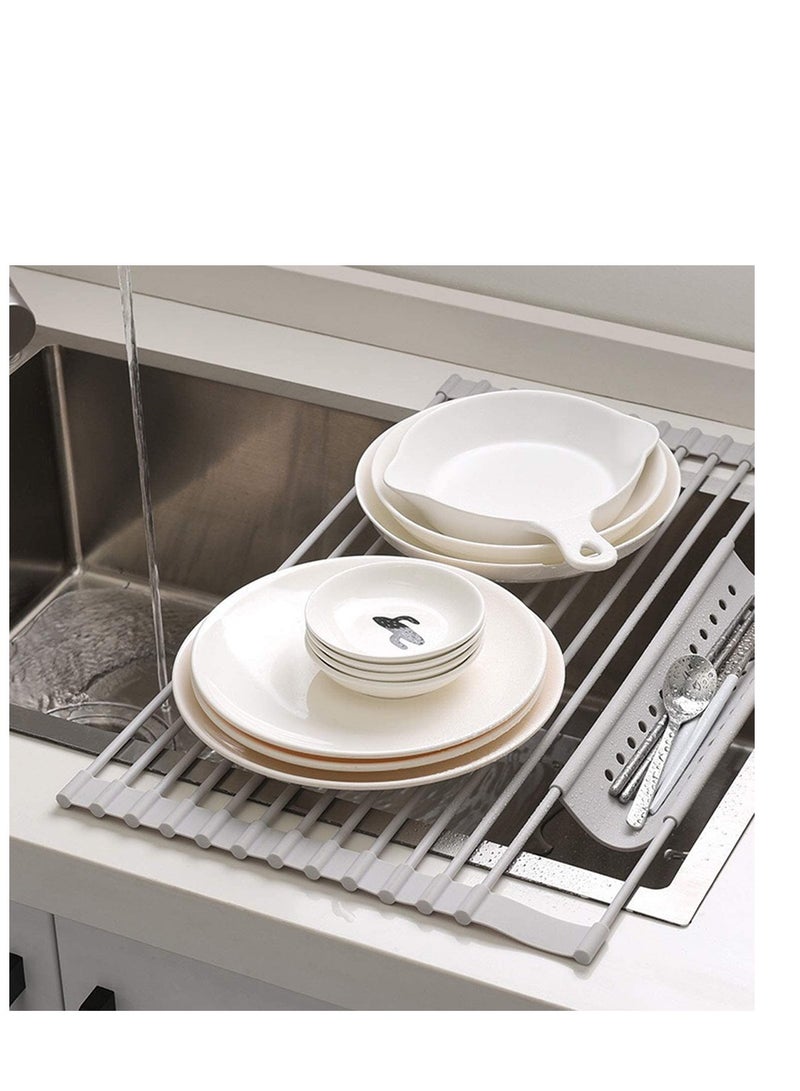 SYOSI Dish Drying Rack Over Sink Roll Up Dish Drying Rack Best Kitchen Desk Organizer Collapsible Dish Drying Rack Used for Tableware Fruits Vegetables Cups - Image 3