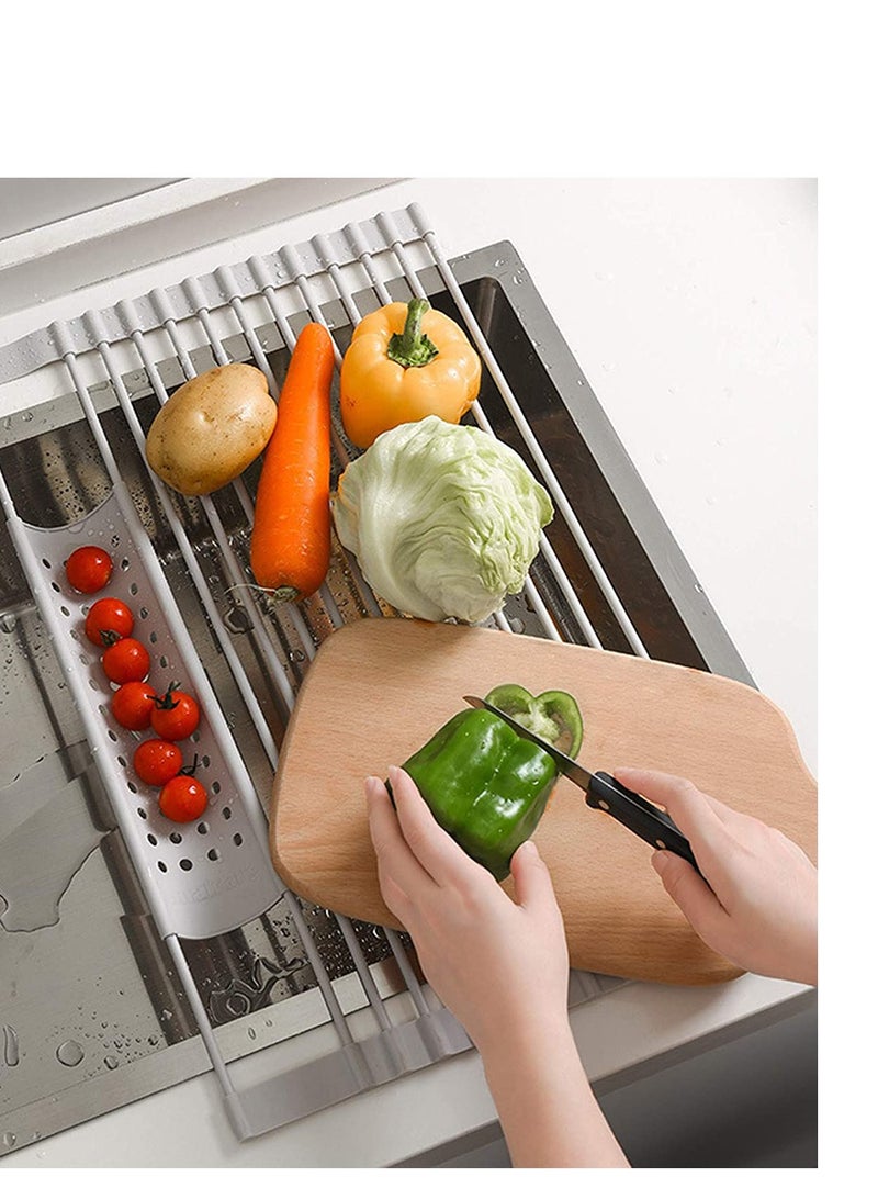 SYOSI Dish Drying Rack Over Sink Roll Up Dish Drying Rack Best Kitchen Desk Organizer Collapsible Dish Drying Rack Used for Tableware Fruits Vegetables Cups - Image 4
