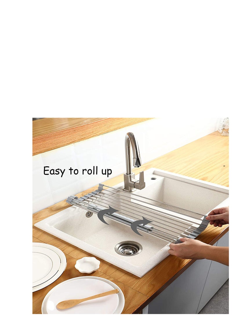 SYOSI Dish Drying Rack Over Sink Roll Up Dish Drying Rack Best Kitchen Desk Organizer Collapsible Dish Drying Rack Used for Tableware Fruits Vegetables Cups - Image 2