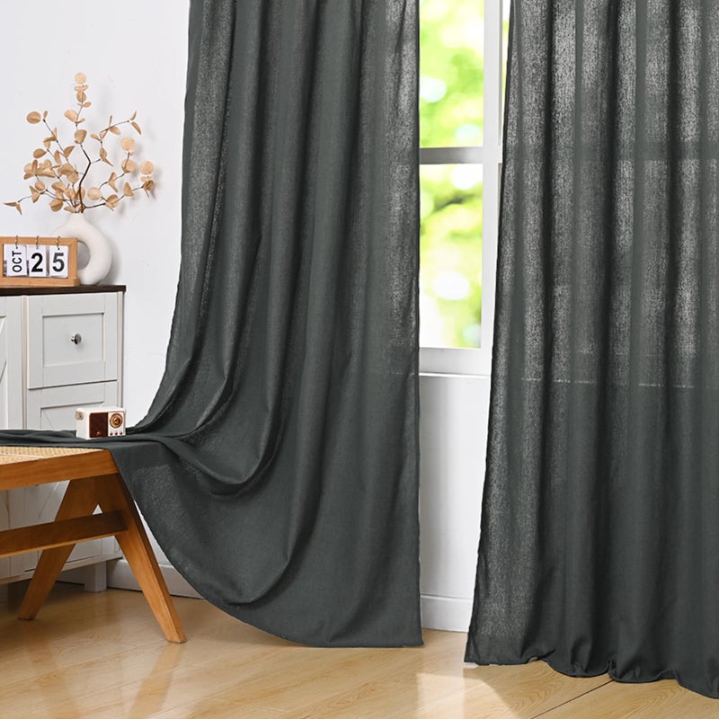 FRAMICS Linen Curtains for Living Room Farmhouse Curtains for Bedroom Grey Window Curtain Boho Crochet Drapes 84 Inch Length 2 Panels Set Light Filtering Rod Pocket Window Treatment - Image 2