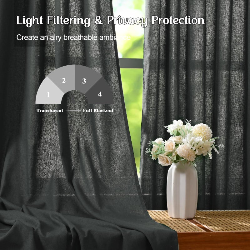 FRAMICS Linen Curtains for Living Room Farmhouse Curtains for Bedroom Grey Window Curtain Boho Crochet Drapes 84 Inch Length 2 Panels Set Light Filtering Rod Pocket Window Treatment - Image 3