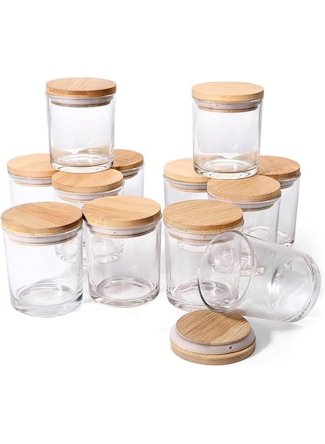 The Bros (12 Pack) Glass Candle Jars with Bamboo Lids for Making Candles, 10 OZ Empty Candle Tins with Wooden Lids, Bulk Clean Candle Containers - Dishwasher Safe - Image 1
