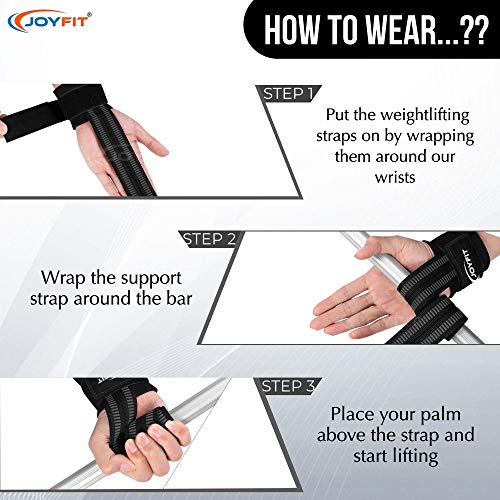 JoyFit Weightlifting Straps- For Weightlifting, Strength Training, Deadlift, Bodybuilding Crossfit and MMA, with Neoprene Padding and Wrist Support Suited for Both Men and Women [Pair] - Image 4