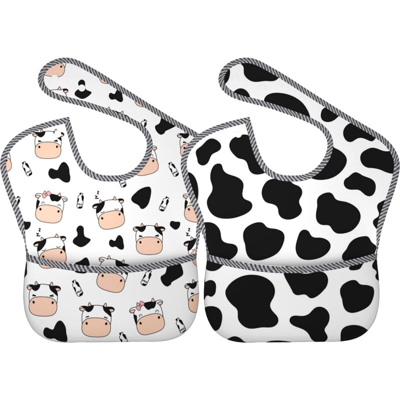 Qwalnely Cow Print Baby Stuff 2Packs Baby Bibs for 6-24 Months Waterproof Washable Fabric for Boys Girls Stuff, Newborn Toddler Bibs - Image 1