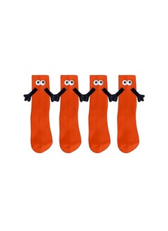 Couple's Magnetic Hand-Holding Socks, Novelty Unisex Mid-Tube Socks, Funny Matching Socks for Couples, 2 Pairs of Tangelo Hand-In-Hand Design. Perfect Gift for Lovers!