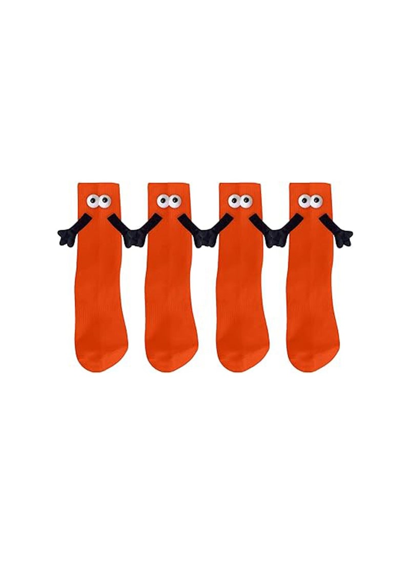 Generic - Couple's Magnetic Hand-Holding Socks, Novelty Unisex Mid-Tube Socks, Funny Matching Socks for Couples, 2 Pairs of Tangelo Hand-In-Hand Design. Perfect Gift for Lovers! - Image 1
