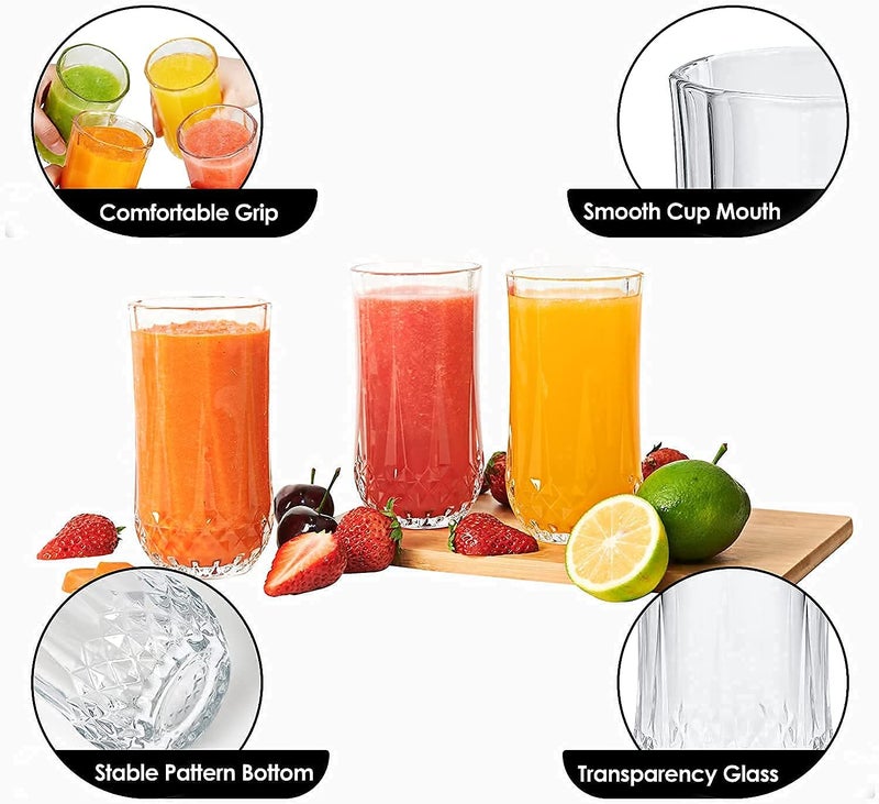 VILON Italian Premium Water and Juice Glasses Set of 6, Crystal Stylish Highball Glasses for Drinking Water, Juice and Cocktails | 250ML| Transparent - Image 5