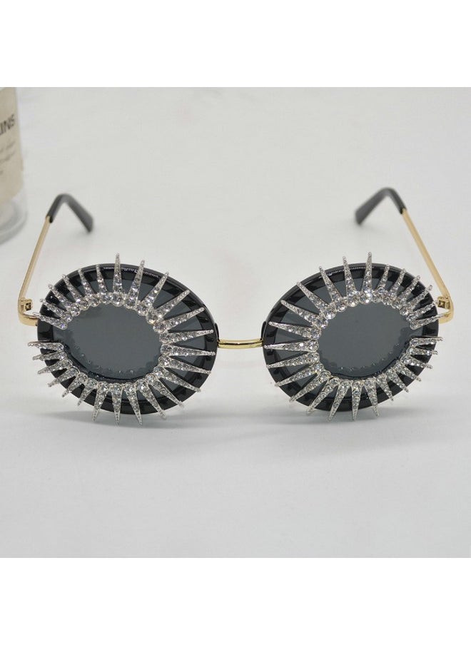 Mincl Bling Diamond Round Sunglasses For Women Fashion Crystal Rhinestone Sunglasses Cute Party Decorations Sun Glasses (Black)  - Image 4