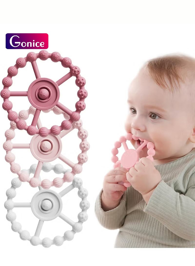 Gonice 3 Pack Ring Teether Baby Infant Toys, Silicone Teething Ring Toys for Babies 0-6 Months, Seposeve Baby Teethers 6-12 Months 12-24 Months, Easy to Grasp Toy, Infant Teething Relief, Purple Pink White  - Image 1