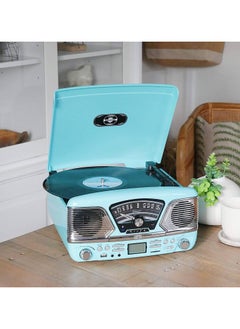 Steepletone Steepletone Roxy 4 1960s Retro Style Vinyl Record Player Blue 4 in 1 Music Center, CD Player, Radio, USB/SD Mp3 Playback Recording and Encoding  - Image 1
